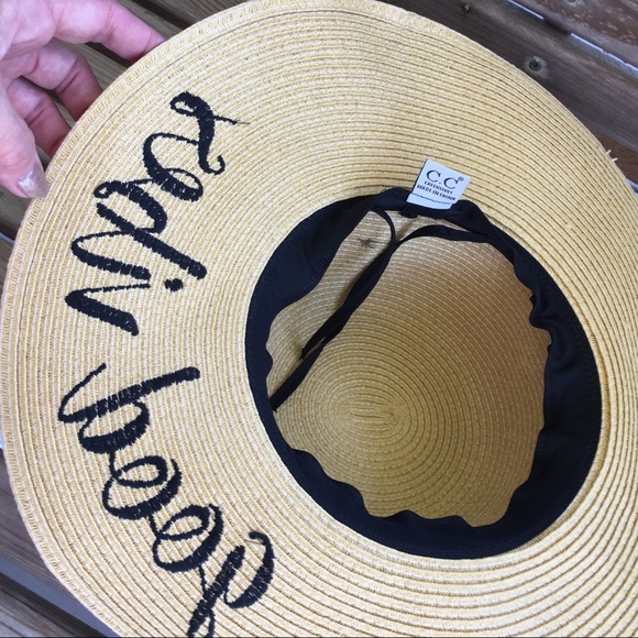 NWT Good Vibes Embroidered Big Floppy Beach Hat - Picture 5 of 7